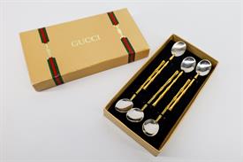 ,_ SET OF 6 GUCCI BAMBOO STYLE COCKTAIL SPOONS WITH GUCCI BRANDED GIFT BOX. SPOONS MEASURE 10 CM LONG. BOX SHOWS MINOR SIGNS OF WEAR.       
