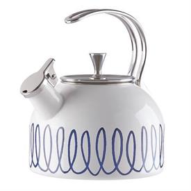 -ENAMELWARE TEA KETTLE. HAND WASH. 2.5 QUART CAPACITY. BREAKAGE REPLACEMENT AVAILABLE.                                                      