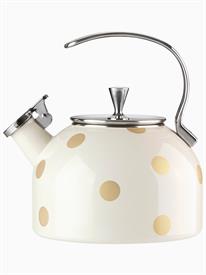 -BEIGE TEA KETTLE. ENAMELWARE OVER STAINLESS STEEL. 80 OZ. CAPACITY. BREAKAGE REPLACEMENT AVAILABLE.                                        