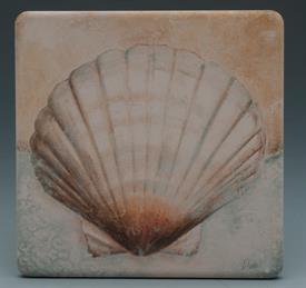 -SEA SHELL COLLECTION COASTERS S/4 ASSORTED SEA SHELLS. 4X4 SQUARE                                                                          