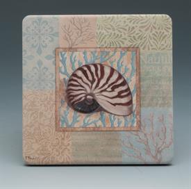 -OCEANIC SHELL COTTAGE COASTERS S/4 ART THAT IS TRULY AMAZING 4X4 SQUARE.                                                                   