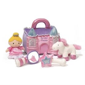 -:PRINCESS CASTLE PLAYSET. INCLUDES CASTLE CARRYING CASE, PRINCESS CRINKLE DOLL, MAGIC MIRROR, SQUEAKY WAND, & UNICORN TOY                  