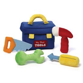 -:MY FIRST TOOLBOX PLAYSET, 7.5" LONG. THIS 5-PIECE SET INCLUDES PLUSH TOYS THAT SQUEAK, CRINKLE & RATTLE!                                  