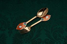 ,1971 2 PIECE SPOON & FORK SET BY A MICHELSEN VERMEIL GOLD OVER STERLING 1971 SERIES 2.95 TROY OUNCES 6.4" LONG                             