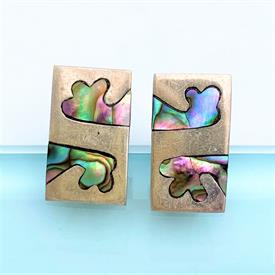 ,STERLING SILVER & ABALONE MODERNIST STYLE CUFFLINKS. SIGNED 'MLV'. .8" LONG. COMBINED WEIGHT OF .25 OZT                                    