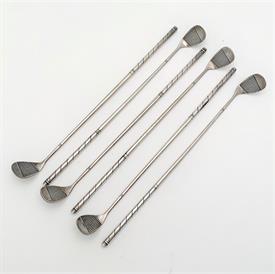 ,SET OF 6 ALVIN SILVER PLATED GOLF DRIVER STIRRING STICKS. 8.5" LONG                                                                        