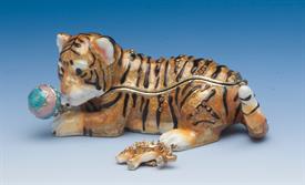 -PLAYING TIGER CUB WITH RATTLE AND MATCHING NECKLACE. 1.75" TALL, 3.75" LONG.                                                               