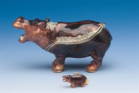 -BROWN HIPPO WITH OPEN MOUTH AND MATCHING NECKLACE. 2" TALL.                                                                                