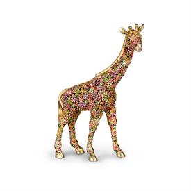 -,GOODWIN MILLE FIORI GIRAFFE FIGURINE. 14K GOLD OVER PEWTER HAND ENAMELED & SET WITH SWAROVSKI CRYSTALS. MADE IN RHODE ISLAND. 9.75"       