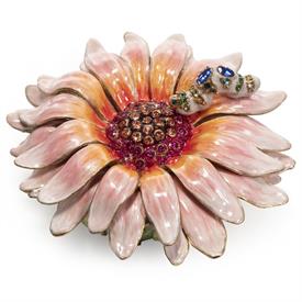 -,MAISIE FLOWER & CATERPILLAR BOX. 2.5" TALL, 4.5" WIDE. 14K GOLD FINISHED METAL HAND-ENAMELED & SET WITH CRYSTALS.                         