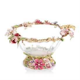 -,CORNELIS DUTCH FLORAL GLASS BOWL. 21" WIDE, 10.5" TALL. HANDCRAFTED IN RHODE ISLAND WITH SWAROVSKI CRYSTALS & POLISH OPTIC GLASS BOWL.    
