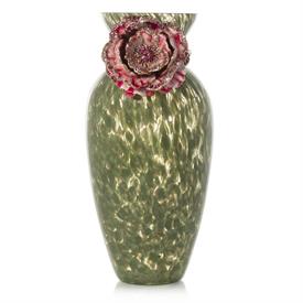 -,HADLEIGH PEONY VASE. 8.5" TALL, 4" WIDE. HAND-ENAMELED & ACCENTED IN 14K GOLD PLATE, & HAND-SET WITH SWAROVSKI CRYSTALS                   