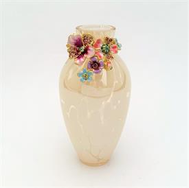 -,ELIANA BOUQUET VASE. 5" TALL, 2.5" WIDE. 14K GOLD PLATED PEWTER HAND-ENAMELED & ACCENTED WITH CRYSTALS ON A GLASS VASE.                   