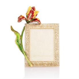 -,ILSA 3X4" TULIP FRAME IN FLORA. 7.25" TALL, 5.5" WIDE. 14K GOLD PLATED, HAND ENAMELED & SET WITH SWAROVSKI CRYSTALS.                      
