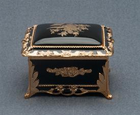 -SMALL BLACK AND GOLD ROSE RECTANGLE SHAPED MUSIC BOX. PLAYS CANDLE IN THE WIND BY ELTON JOHN                                               