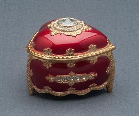 -SMALL READ AND GOLD ENAMEL HEART MUSIC BOX WITH SWAROVSKI CRYSTALS. PLAYS ALL I ASK OF YOU BY ANDREW LLOYD WEBBER                          