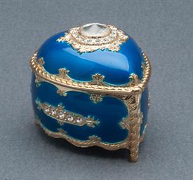 -SMALL BLUE AND GOLD HEART MUSIC BOX WITH SWAROVSKI CRYSTALS. PLAYS THE MUSIC OF THE NIGHT BY ANDREW LLOYD WEBBER                           