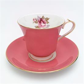 ,AYNSLEY BONE CHINA #2964 TEA CUP & SAUCER IN PINK WITH ROSE INSIDE CUP. CA. 1980'S.                                                        