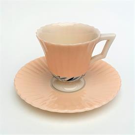 ,RARE 1906-1930 LENOX RIBBED DEMITASSE CUP & SAUCER IN PALE PEACH WITH BLUE VINE DETAILS, STYLE #2809/P423X26-1                             