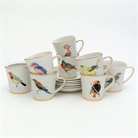 ,SET OF 6 HAMMERSLEY FOR ROWLAND WARD AFRICAN BIRDS DEMITASSE CUPS & SAUCERS WITH CREAMER & SUGAR BOWL (LID MISSING).                       