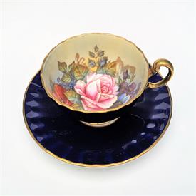 ,RARE AYNSLEY J.A. BAILEY 'CABBAGE ROSE' TEA CUP & SAUCER IN COBALT BLUE. CA. 1939                                                          