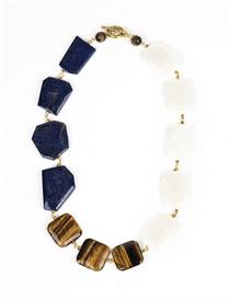 _LAPIS LAZULI, TIGER'S EYE, & QUARTZ NECKLACE                                                                                               