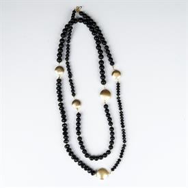 _EXTRA LONG ONYX & JET CRYSTALS WITH GOLD DISCS NECKLACE                                                                                    