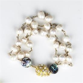 ,_PEARL TRIPLE STRAND BRACELET WITH ABELONE SHELLS                                                                                          