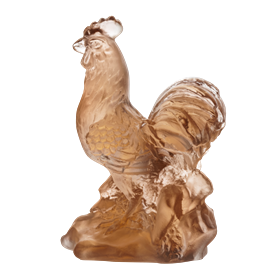 -,AMBER & GREY ZODIAC ROOSTER. 3.7" TALL, 3.1" LONG, 1.8" WIDE                                                                              