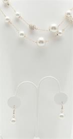 _PEARL & PAVE BEAD LONG NECKLACE & EARRING SET                                                                                              