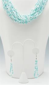 -TURQUOISE & WHITE SEED BEAD NECKLACE & EARRING SET                                                                                         
