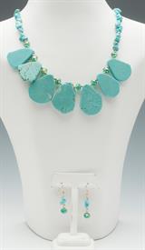 -TURQUOISE & CRYSTAL NECKLACE & EARRING SET                                                                                                 