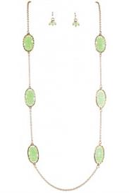 _OVAL GOLD & MINT LONG NECKLACE & EARRING SET                                                                                               