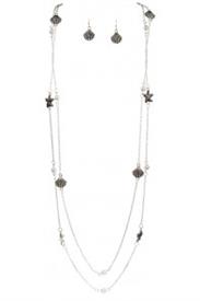_SILVER & PEARL SEA LIFE NECKLACE & EARRING SET                                                                                             