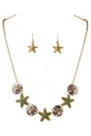_MINT, SILVER & GOLD NAUTICAL NECKLACE & EARRING SET                                                                                        