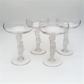 ,SET OF 4 'BACCHUS' BY BAYEL FRANCE FROSTED CRYSTAL CHAMPAGNE SAUCERS. 5.6" TALL, 3.75" WIDE.                                               