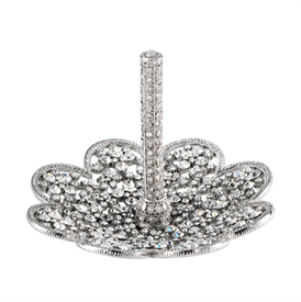 -,SILVER PRINCESS RING HOLDER. SILVER FINISHED CAST PEWTER HAND-SET WITH EUROPEAN CRYSTALS. 4.25" WIDE, 3" TALL                             