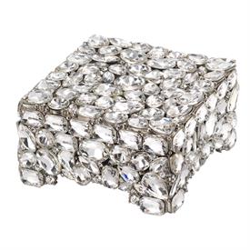 -,ROXANNE BOX. SILVER FINISHED CAST PEWTER SET WITH EUROPEAN CRYSTALS & FACETED GLASS GEMS WITH ENAMELED INTERIOR. 3.75" WIDE, 2.25" TALL   