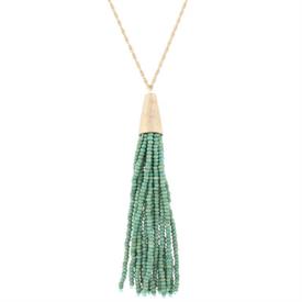 -TURQUOISE & GOLD TASSEL NECKLACE, 30" CHAIN                                                                                                