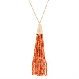 -CORAL & GOLD TASSEL NECKLACE, 30" CHAIN                                                                                                    
