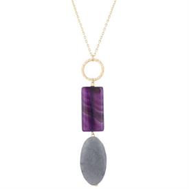 -PURPLE & GREY AGATE ON 30" GOLD CHAIN                                                                                                      