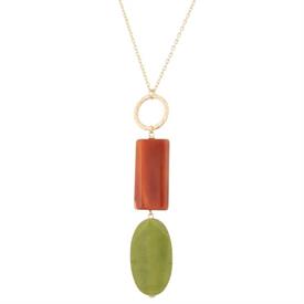 -CARNELIAN & OLIVE STONE ON GOLD 30" CHAIN                                                                                                  