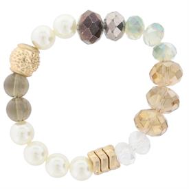 -MIXED PEARL, CLEAR & TOPAZ BEADS STRETCH BRACELET                                                                                          