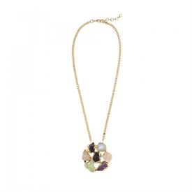 ,_YUMA PENDANT NECKLACE IN SOFTLY COLORED QUARTZ STONES, SET IN 14K GOLD PLATED BRASS.                                                      