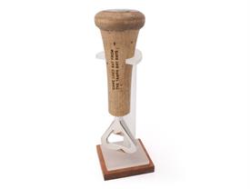 ,-STAND & BOTTLE OPENER. OPENER MADE W/ MLB AUTHENTICATED GAME USED TAMPA BAY RAYS BROKEN BAT W/ AUTHENTICATION NUMBER.                     