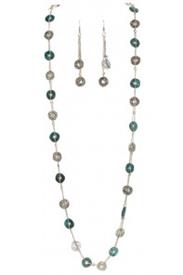 _SILVER & PATINA METAL BUTTONS NECKLACE & EARRING SET                                                                                       