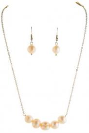 _SILVER & PEARL ROW NECKLACE & EARRING SET                                                                                                  