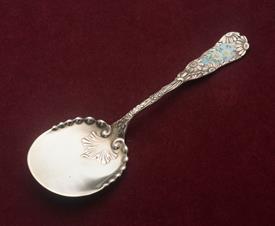 ,WOOD & HUGHES TOMATO SERVER STERLING SILVER WITH ENAMELED CARTOUCHE AREA WHERE MONOGRAM WOULD USUALLY GO. 1.90 TROY OUNCES 7.75" LONG      