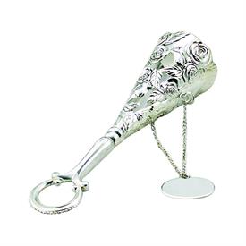 _FLORAL MOTIF TUSSIE MUSSIE WITH ENGRAVABLE TAG. 6.5", SILVER PLATED.                                                                       