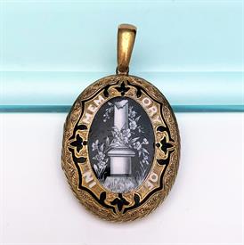 ,VICTORIAN/EDWARDIAN ERA 14K GOLD & ENAMEL MOURNING LOCKET WITH PHOTOGRAPH OF BABY & PLAITED HAIR. 2.1" LONG, 1.4" WIDE, 18.2 GRAMS         
